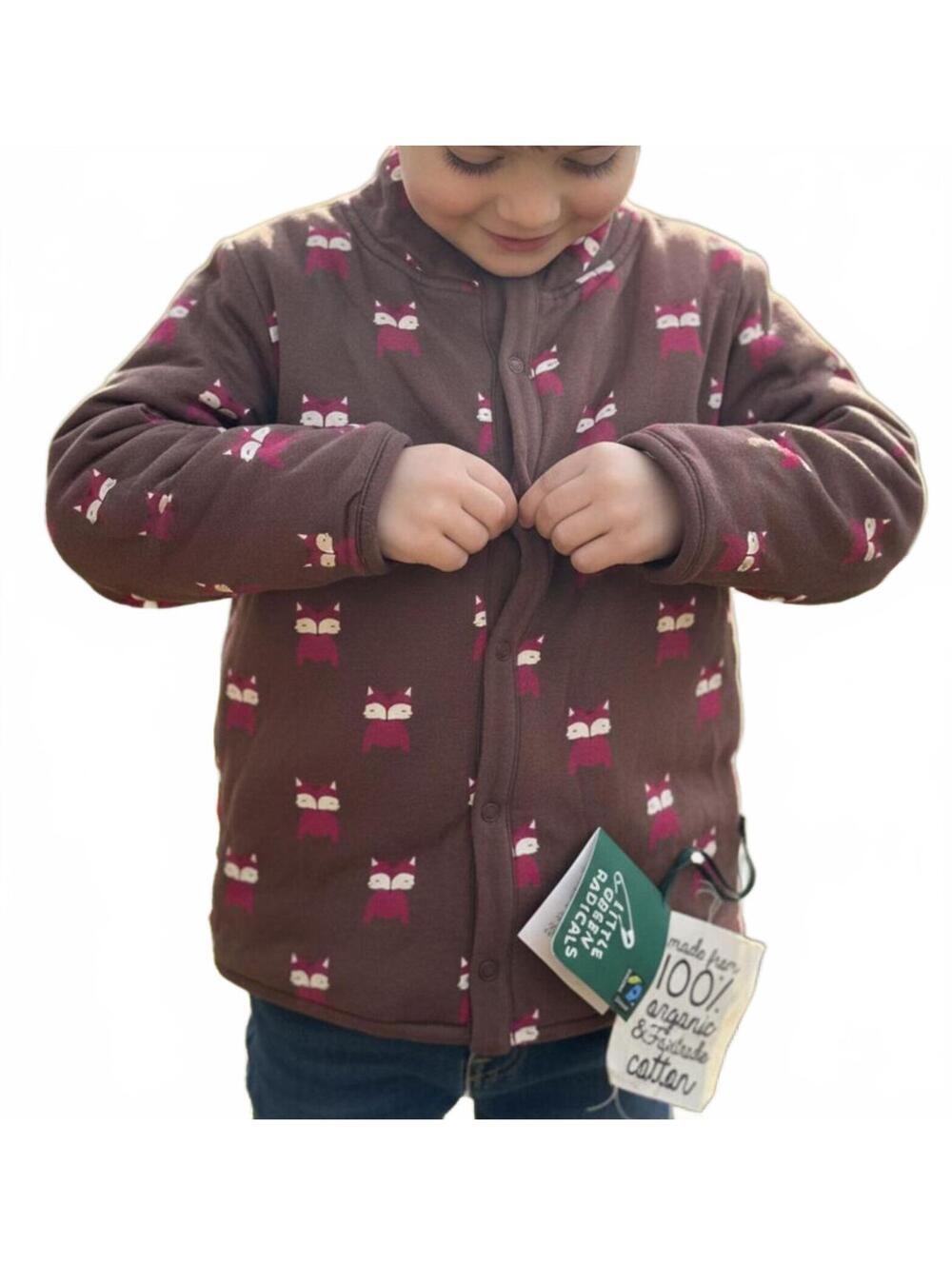 Little Green Radicals ORGANIC! Reversible Sherpa Jacket 3-4 yrs | Autumn Foxes